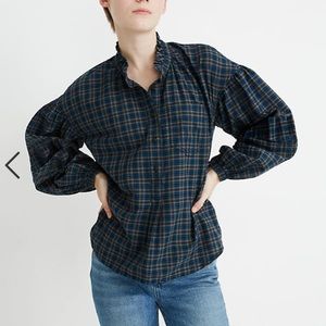 Madewell Plaid Ruffle-Neck Popover Top Medium